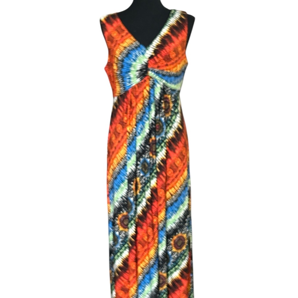 Chico's Sleeveless V-Neck‎ Maxi Sundress Multicolored Boho Hippie Summer SZ 1